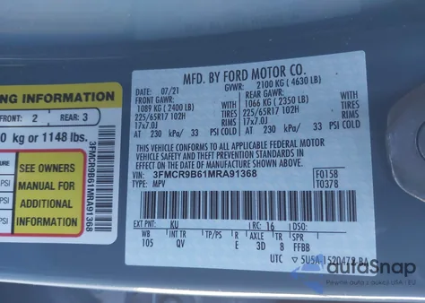 2021 Ford Bronco Sport Big Bend из США, поврежденный, VIN 3FMCR9B61MRA91368